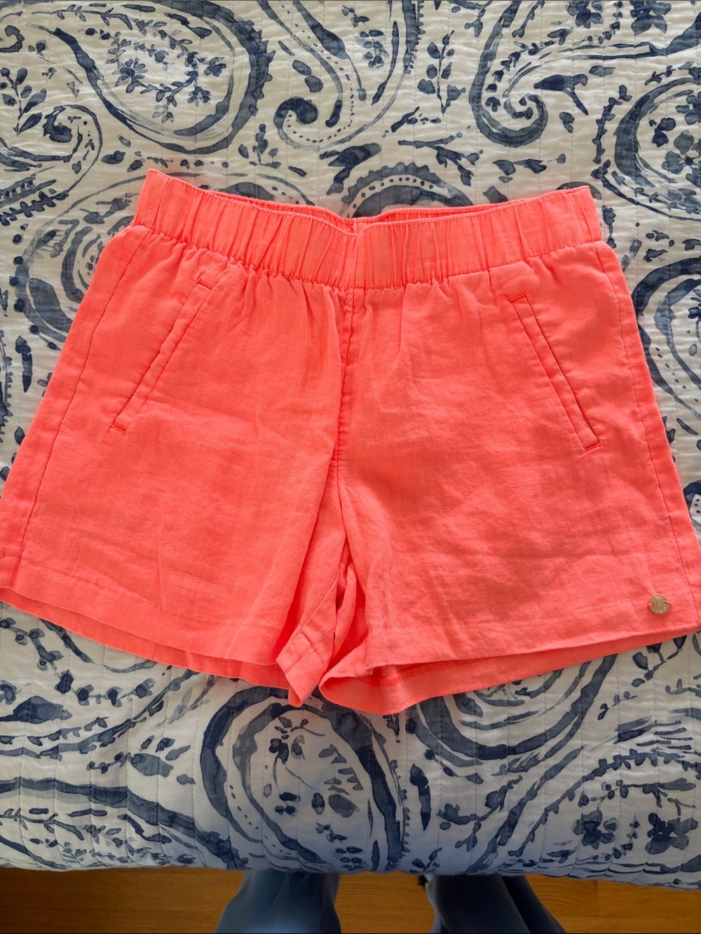 Lilly Pulitzer Coral Elastic-Waist Linen Shorts